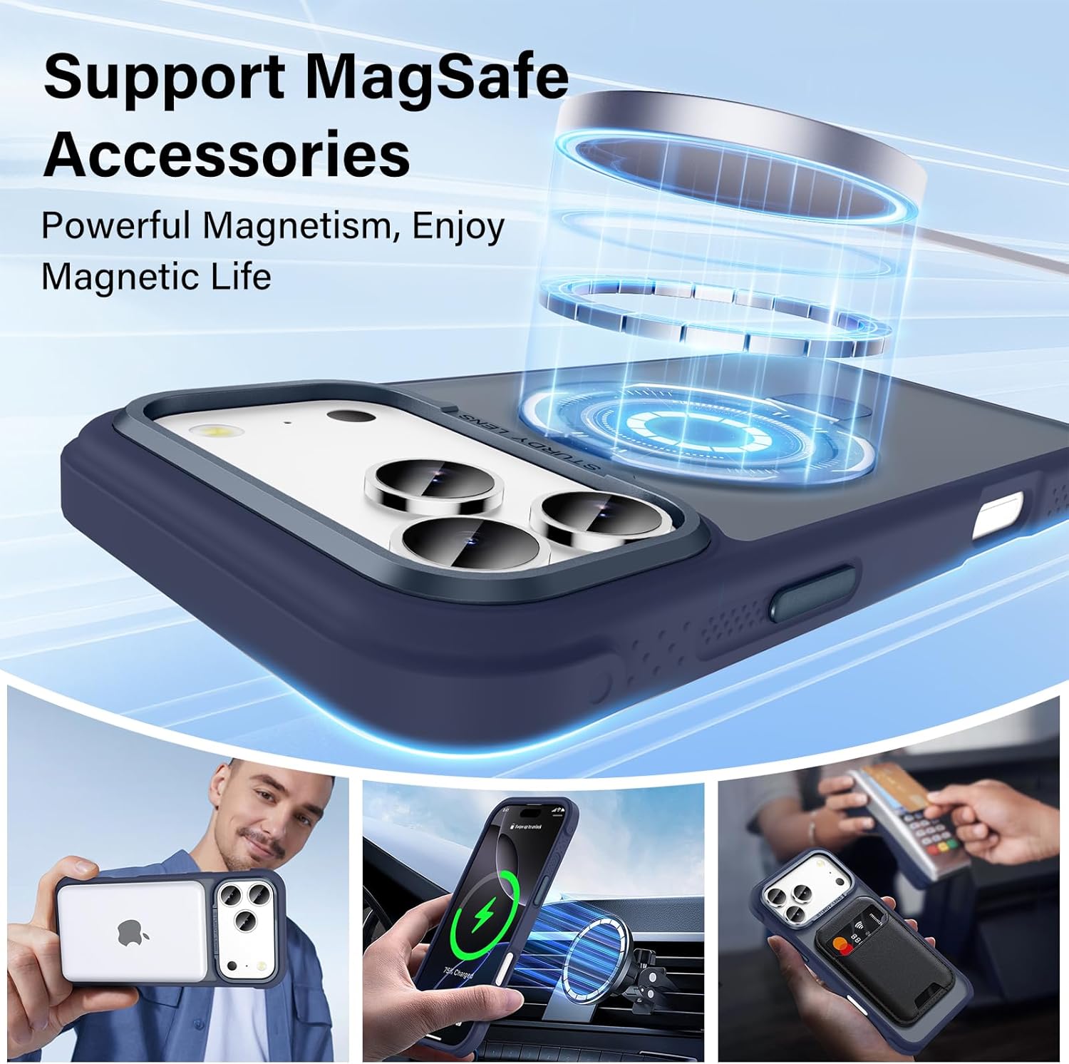 Designed for iPhone 17 Pro Max Case with Magnetic Stand, [Military Drop Protection][Great Grip Feeling] Matte Translucent Back Slim Shockproof Phone Cover for iPhone 17 Pro Max 6.9", Blue