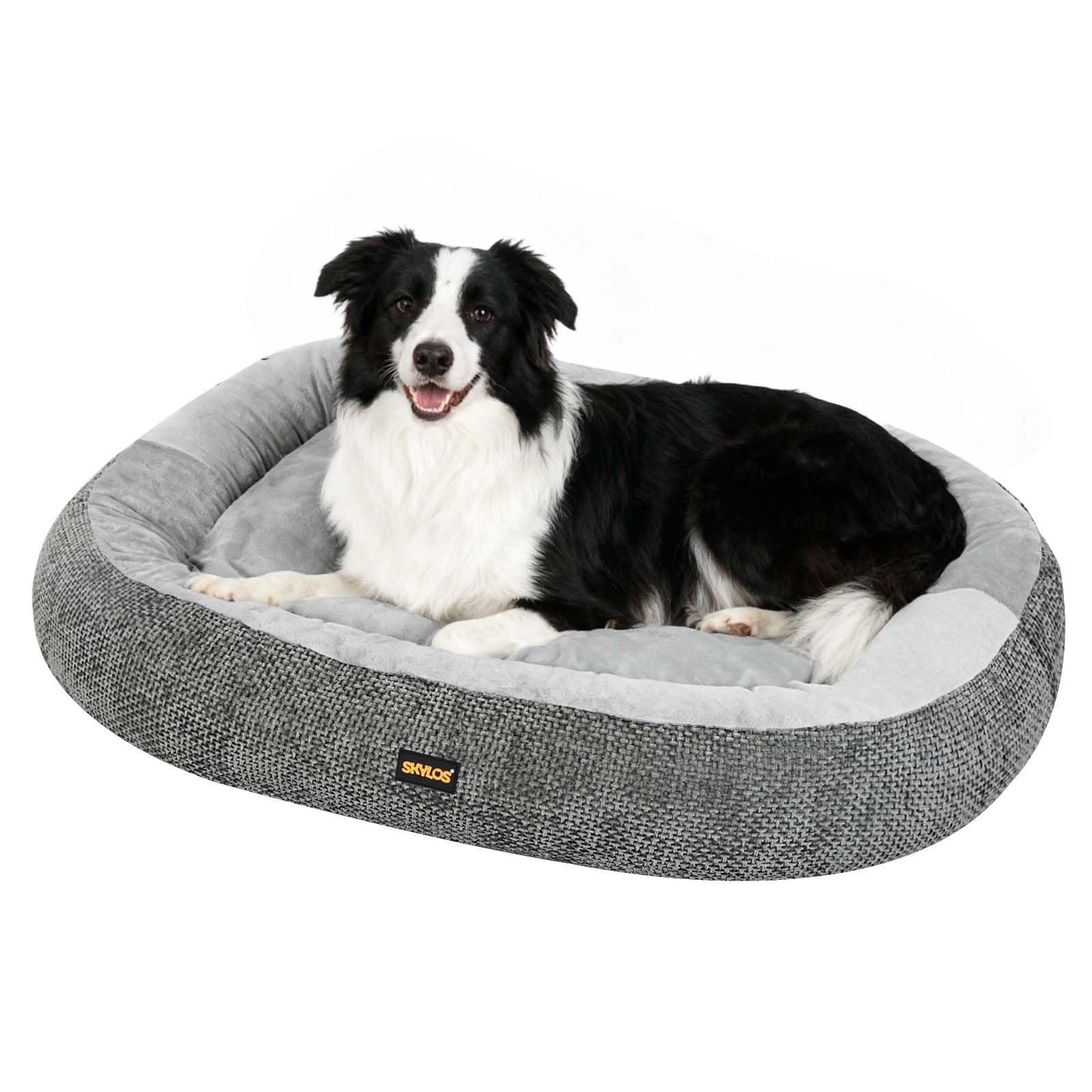 Skylos Large Dog Bed Sofa, Washable Orthopedic Dog Bed Bolstered Sides Neck & Head Support Pillow, Egg-Crate Memory Foam Pet Sofa with Removable Plush Cover, Anti-Slip Bottom, 110x82x15cm