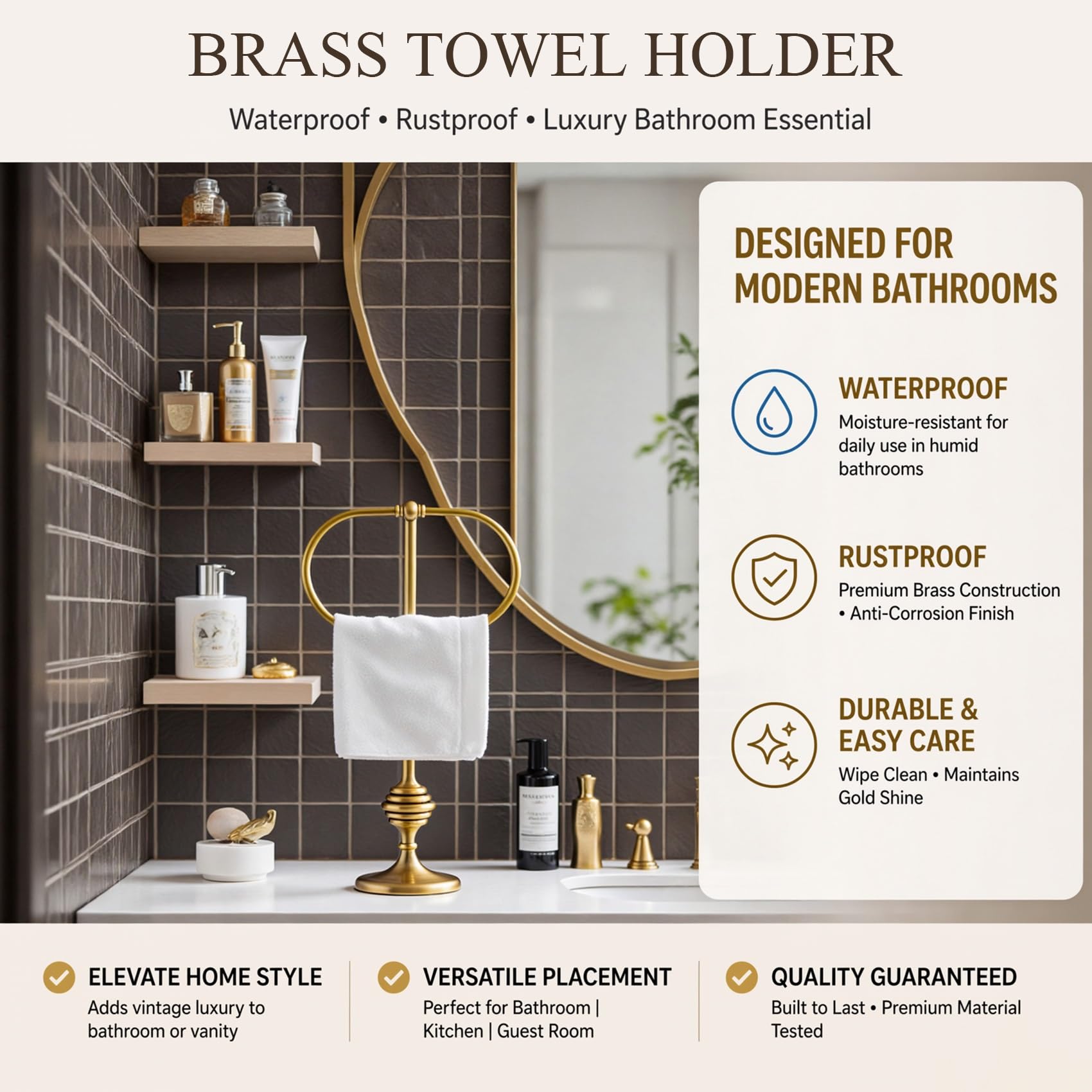 Porte Serviettes Pied Laiton Brossé Rangement Porte Torchon sans Perçage