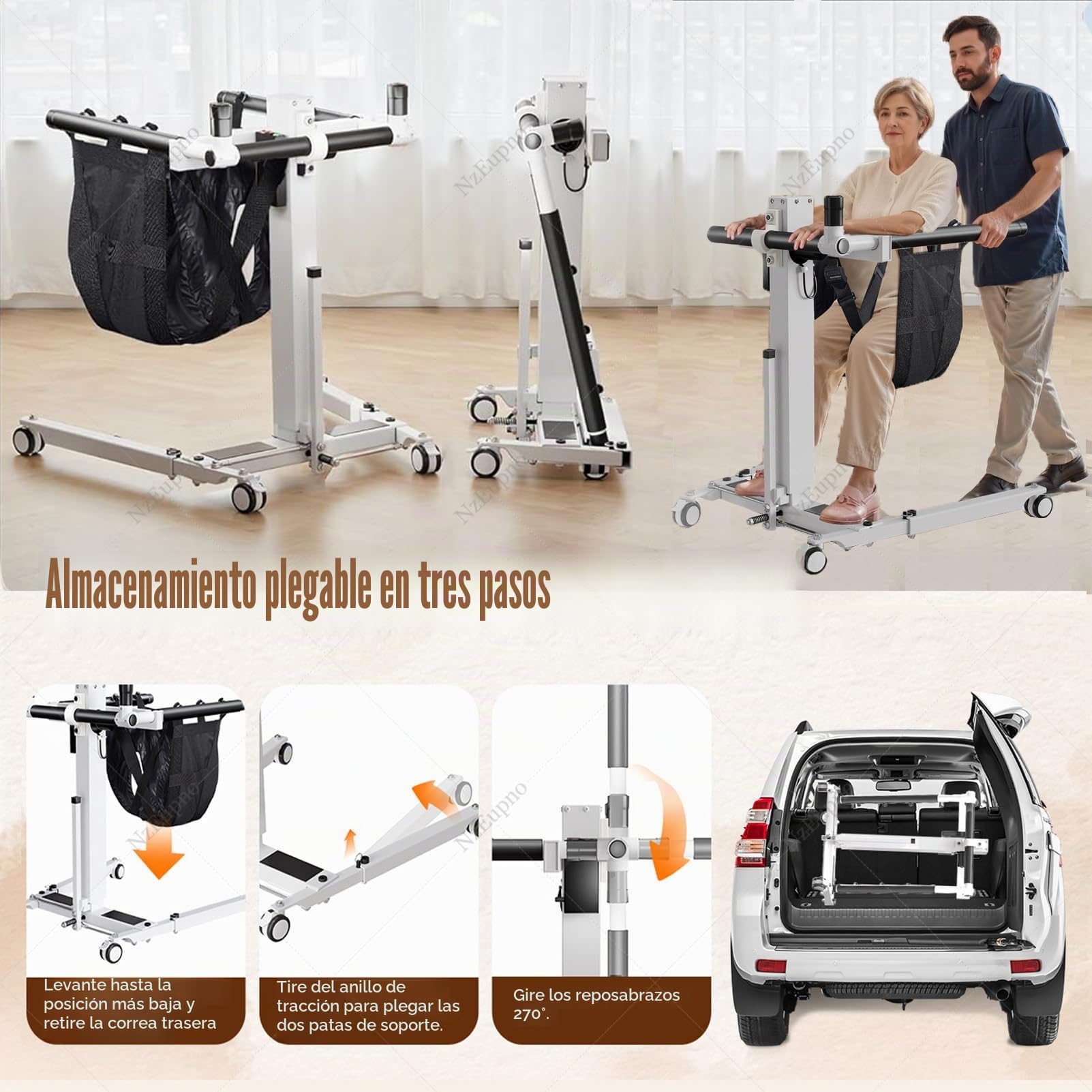 GrúA EléCtrica para Pacientes En Casa con Ajuste De Altura Y Anchura, GrúA Plegable para Traslado De Personas Mayores, Asistencia para Sentarse Y Levantarse En Coche, Silla De Ruedas Y Cama