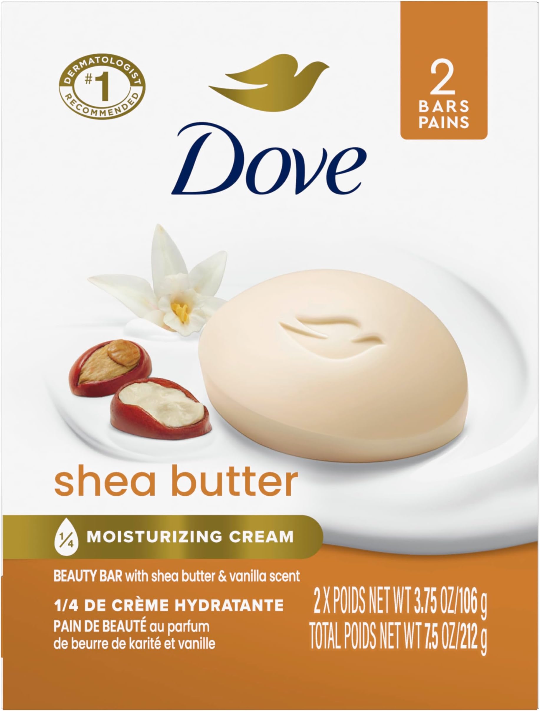 Dove Nourishing Care Moisturizing Cream Beauty Bar for Unisex, Shea Butter, 2 Count