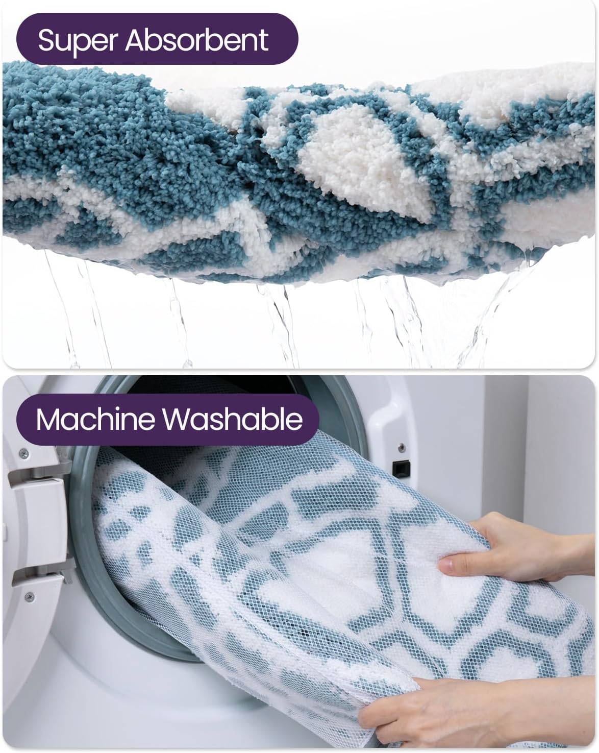 DEXI Ocean Sea Turtle Bathroom Rug, Square Bath Mat 31x31, Cute Funny Animal Bath Rugs, Non Slip, Washable, Absorbent, Soft Microfiber Bathmat for Shower Floor, Blue and White