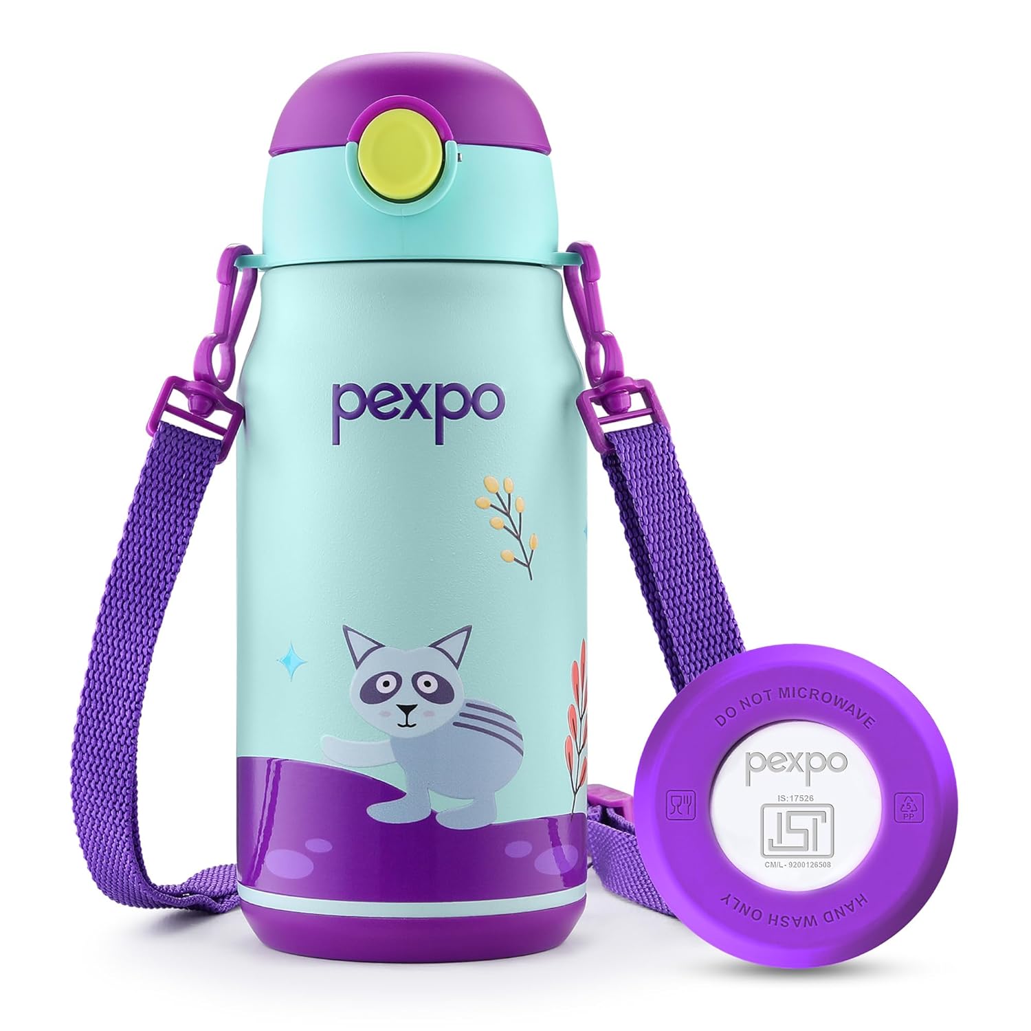Pexpo Poggo 450 ISI Certified Stainless Steel Sipper Water Bottle for Kids 420ml Hot & Cold Flask | Vaccum Insulated Water Bottle | BPA Free | School | Picnic | Travel – Raccoon UV Printed Design Pexpo Poggo 450 ISI Certified Stainless Steel Sipper Water Bottle for Kids 420ml Hot & Cold Flask | Vaccum Insulated Water Bottle | BPA Free | School | Picnic | Travel – Raccoon UV Printed Design