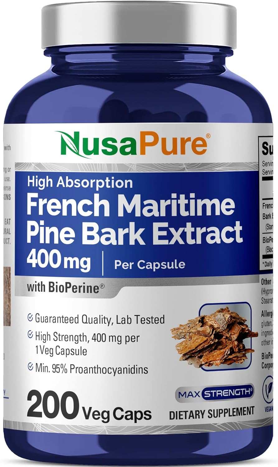 NusaPure French Maritime Pine Bark Extract 400mg Veggie Caps