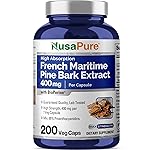 NusaPure French Maritime Pine Bark Extract 400mg per Veggie Caps 200-Day Supply Bioperine Non-GMO Vegan