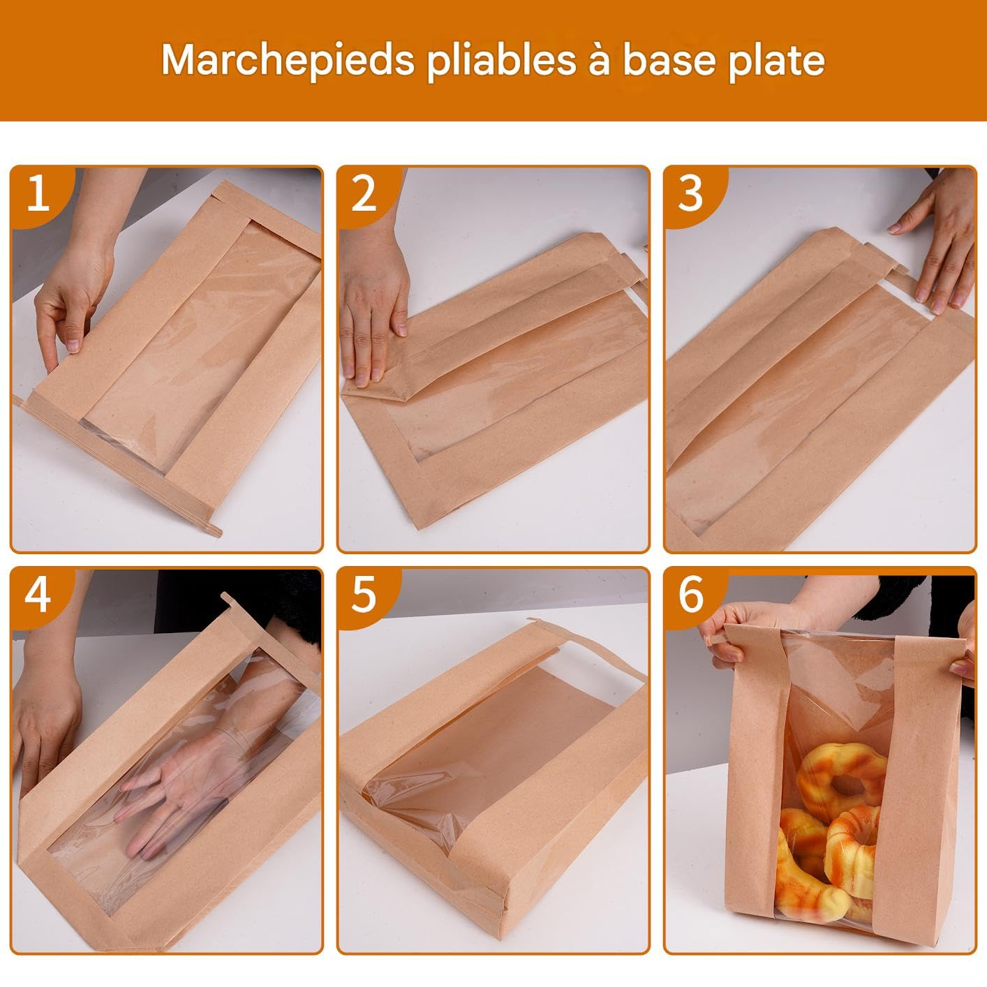 100 Lot Sacs à Pain en Papier Kraft avec Fenêtre Transparente, Grands Sacs de boulangerie 35x9x21cm avec Fermeture à Cravate en Étain et Autocollants pour Pain, biscuits, Friandises
