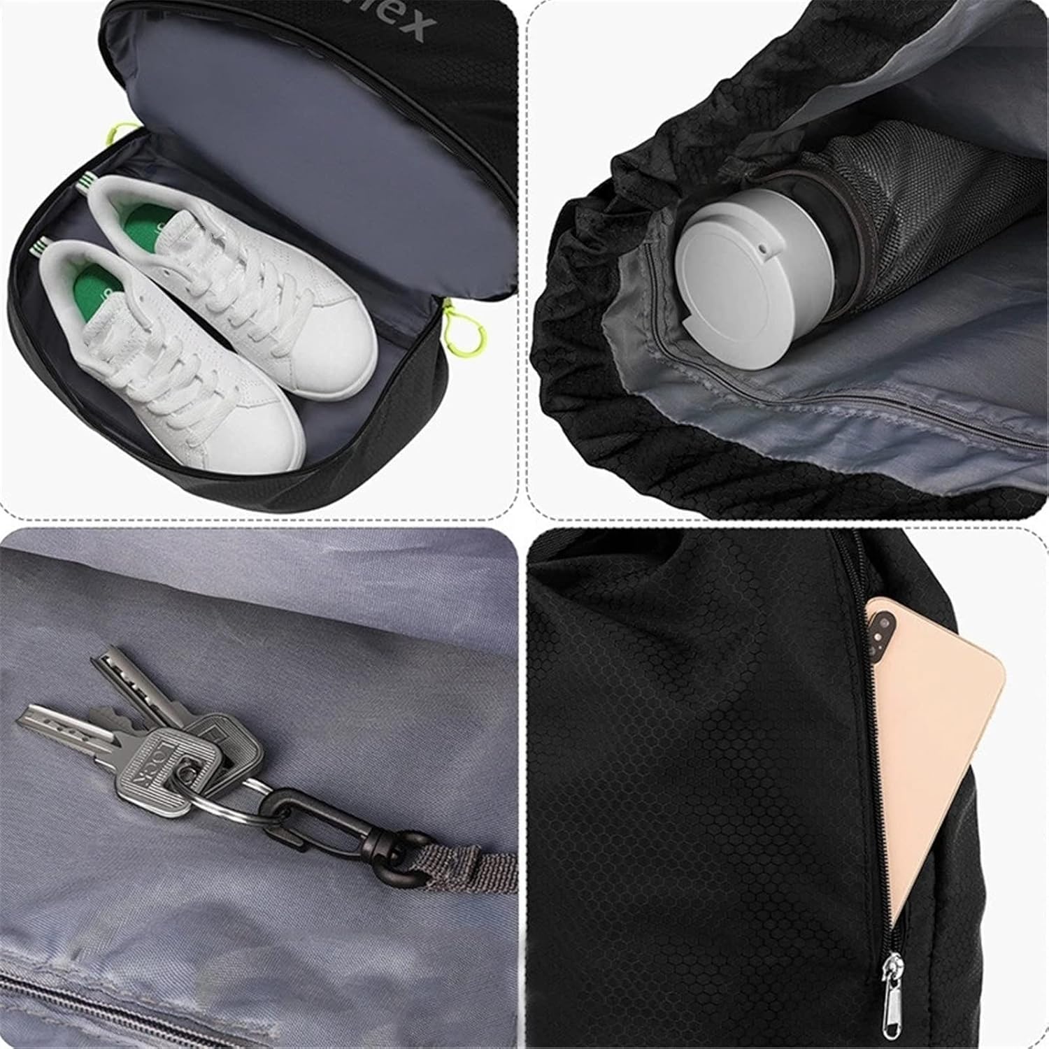 Bolsa De Natación Bolsas De Natación Bolsa De Deportes De Playa De Agua Seca Mochila Casual Femenina con Cordón con Bolsa De Zapatos, Black, One Size