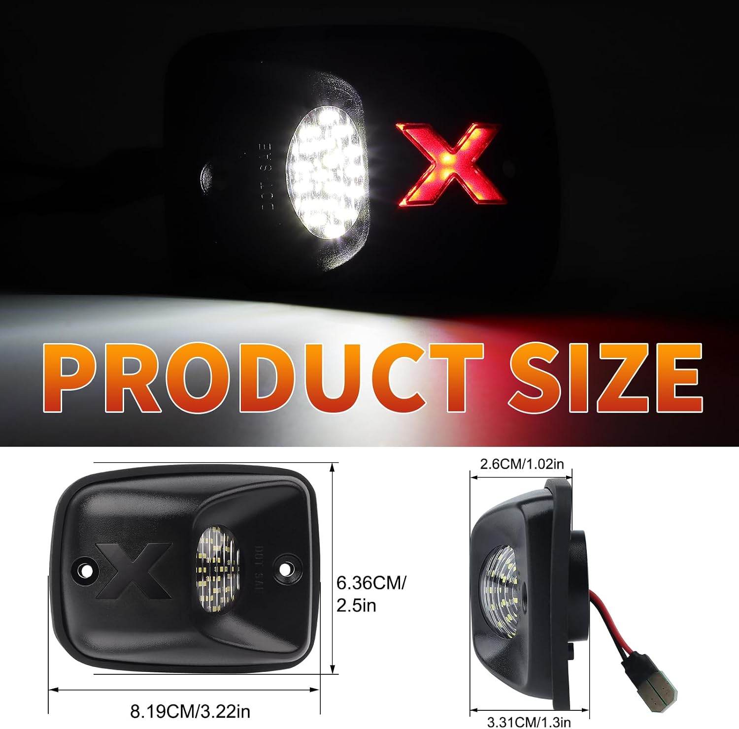 LED License Plate Lights Tag Light Lamp Assembly for Toyota Tacoma 1995-2004, 6000K Red-X White & Smoked Lens, Pack of 2 (Xstyle Patent Pending)