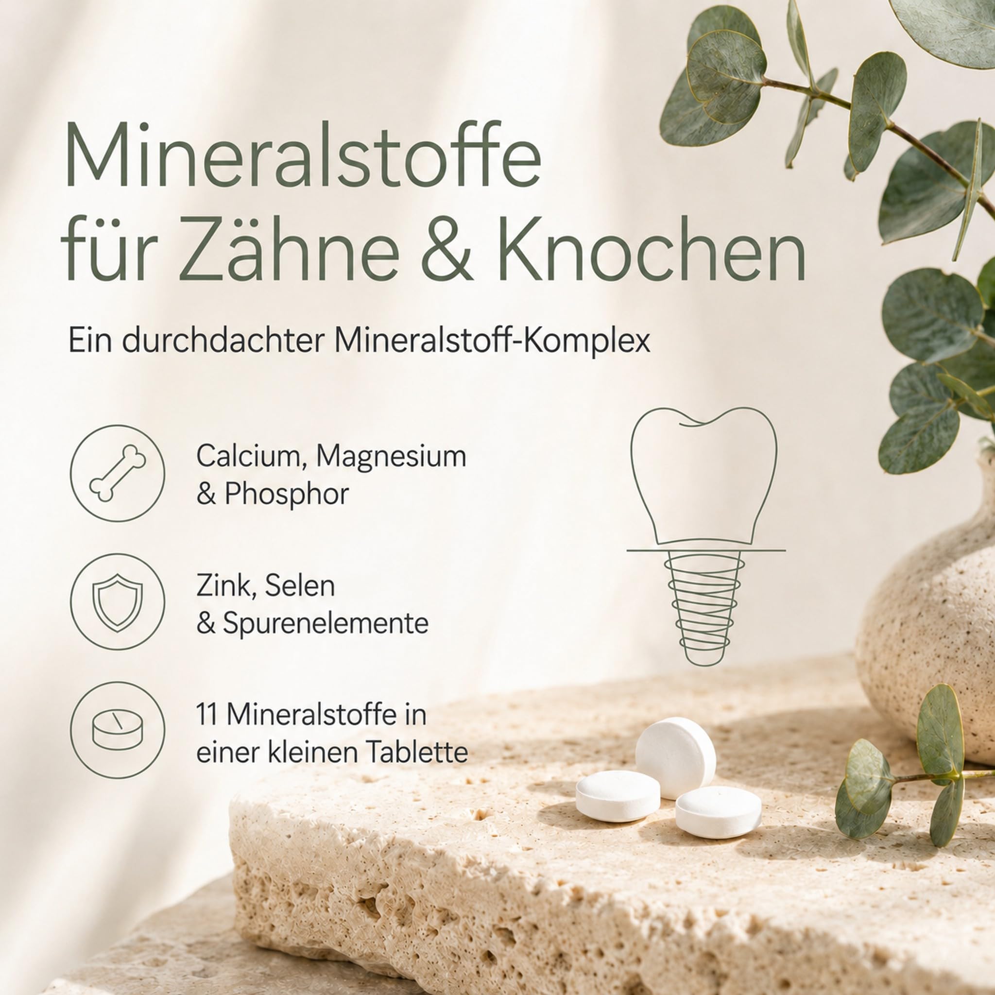 Implant Care, Nahrungsergänzung mit Mineralstoffen für normale Zähne & Knochen, mit Calcium, Magnesium, Zink & Spurenelementen, 1 Tablette täglich, leicht zu schlucken, 30 Stück