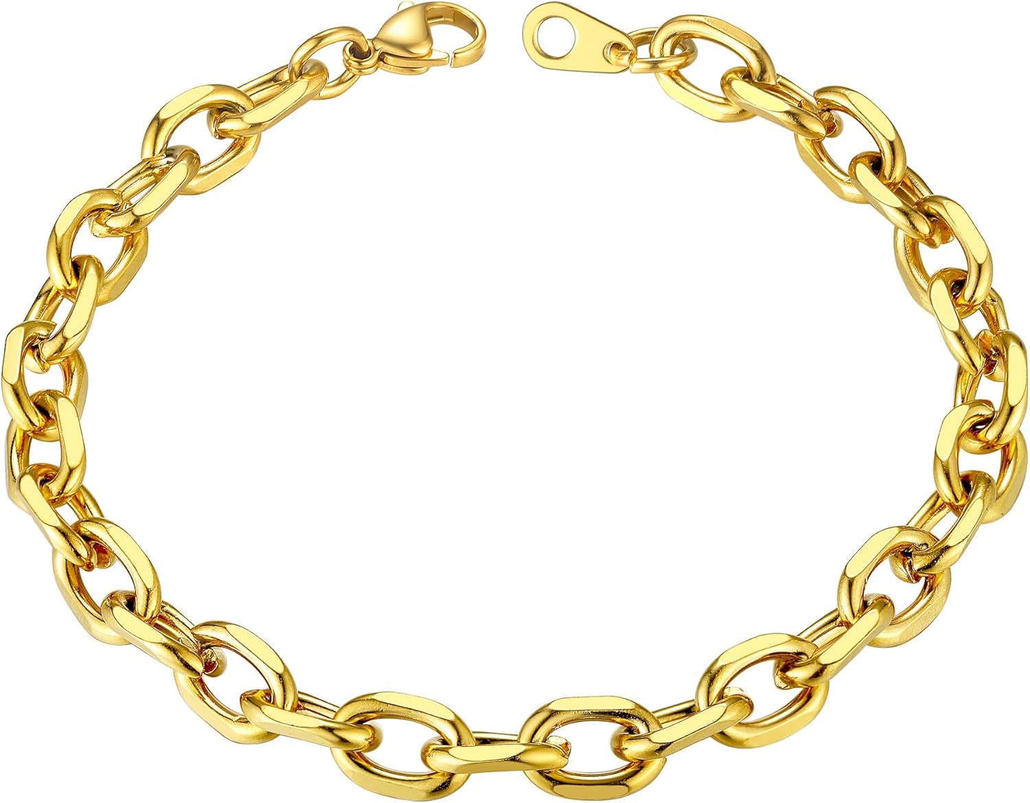 ChainsHouse Stainless Steel Cable Chain Link Bracelet for Men Women, 7mm/9mm/12mm Width, 7.5"/8.3" Length, 18K Gold Plated/Black Rolo Chain Wrist Bracelets for Men Send Gift Box