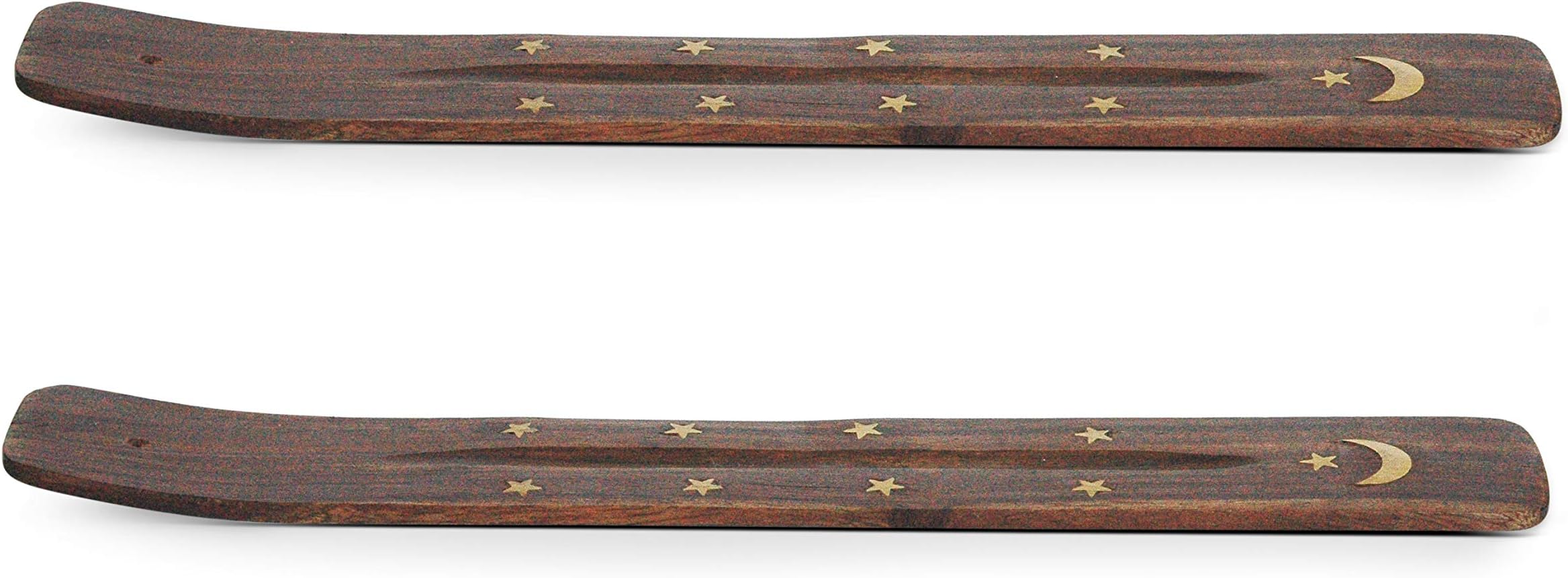 Traditional Wooden Handmade Incense Stick Holder, Ash Catcher with Moon and Star Brass Inlay Work on Hardwood