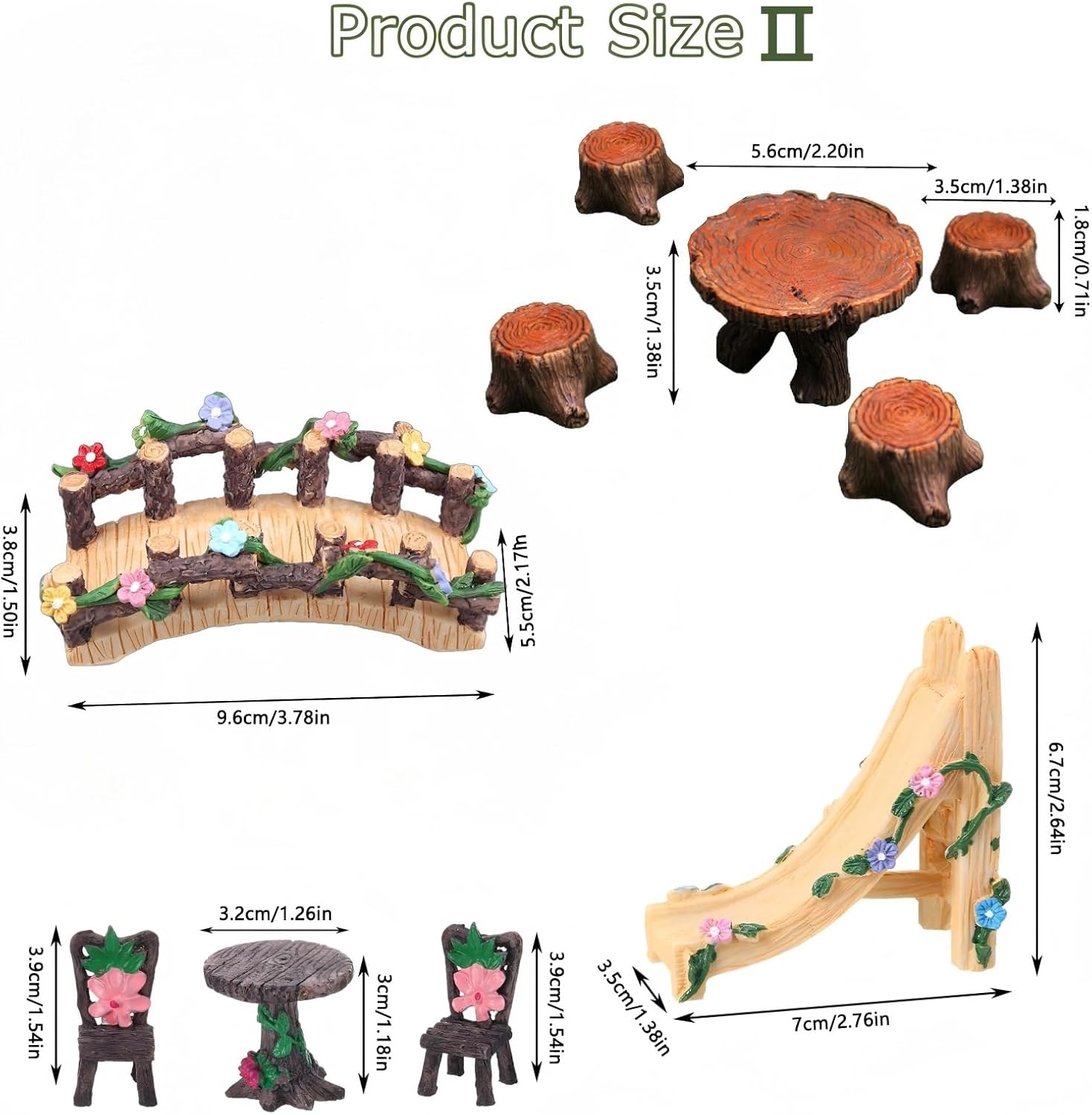 13 Pcs Fairy Garden Accessories, Fairy Garden Kit, Mini Garden Furniture with Slide Bridge Pathway Table Chair, DIY Micro Landscape Ornaments for Terrarium Plant Pot (Fairy Set)