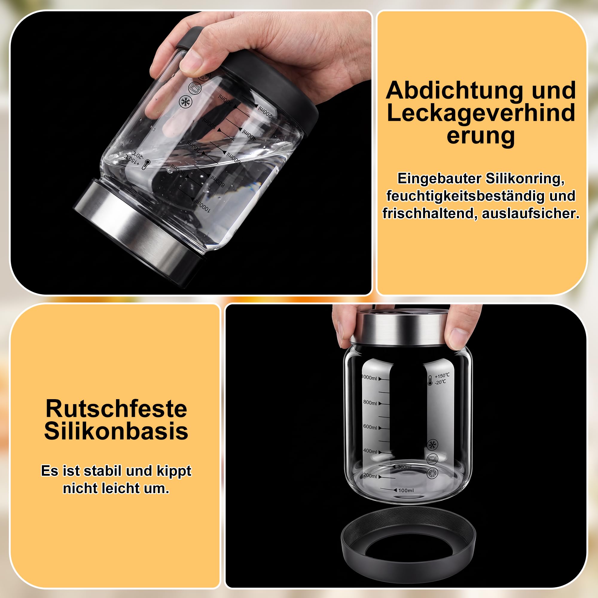 1L Fermentierglas mit Gärventil, Kefir Zubereitung mit luftdichtem Deckel, Spülmaschinengeeignetes Gärglas, Kimchi Behälter, Fermentation Jars, Fermentationsgläser für Wasserkefir, Sauerteig