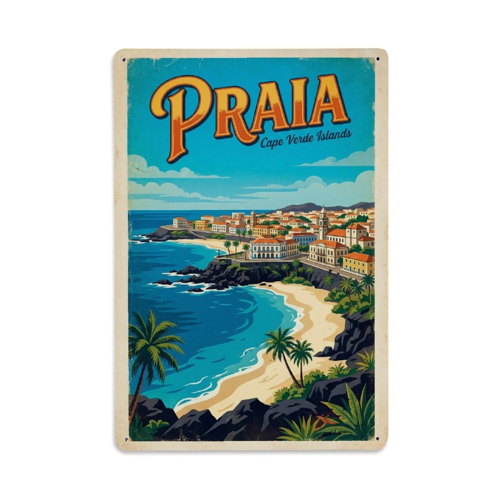 Gead 8X12inch Style Cape Verde Praia Vintage Travel Metal Tin Sign