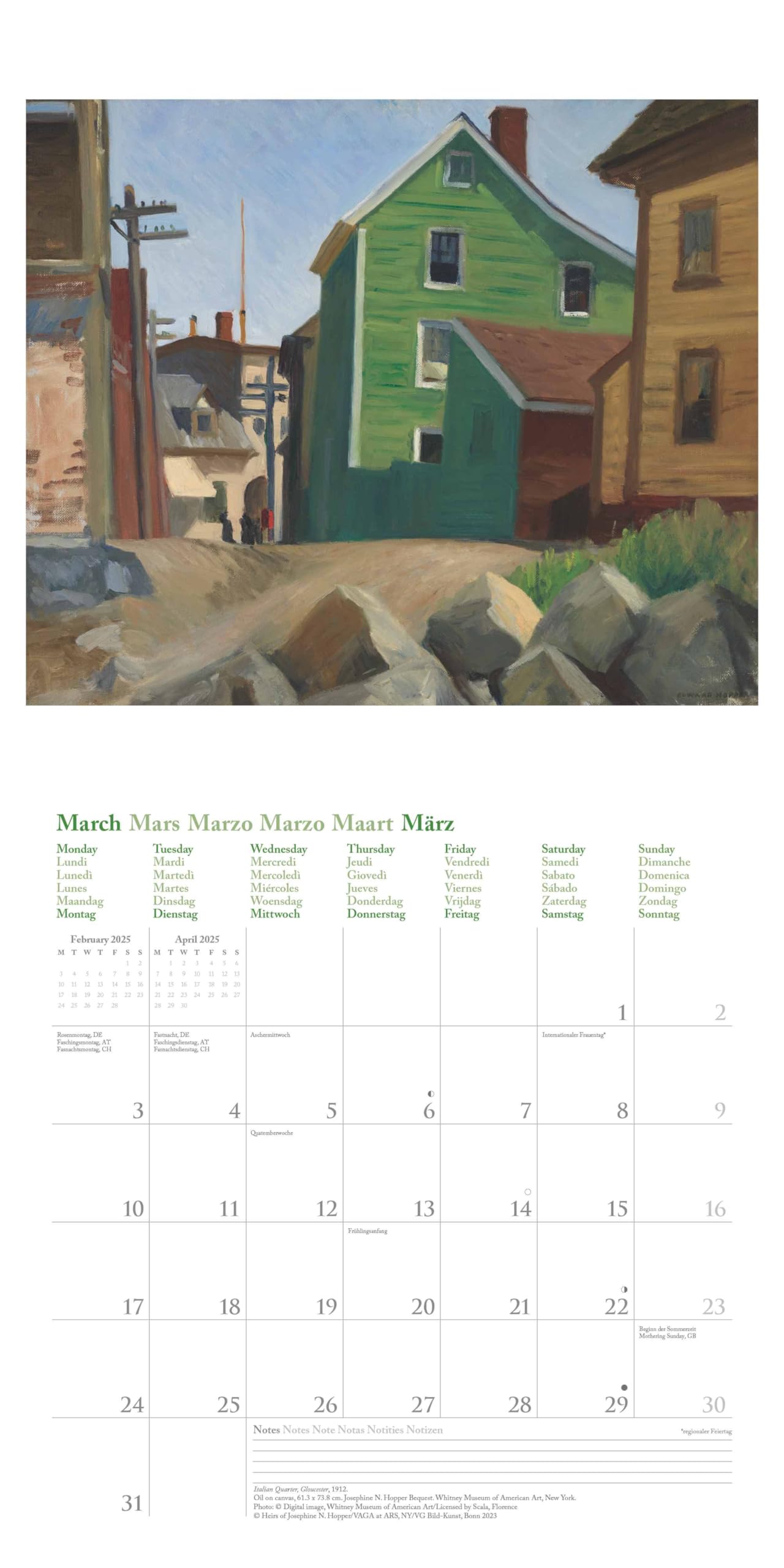 N NEUMANNVERLAGE - Edward Hopper 2025 Broschürenkalender, 30x30cm, Wandkalender mit ausgewählten Werken von Edward Hopper, internationalen Feiertagen und Mondphasen, viel Platz für Notizen
