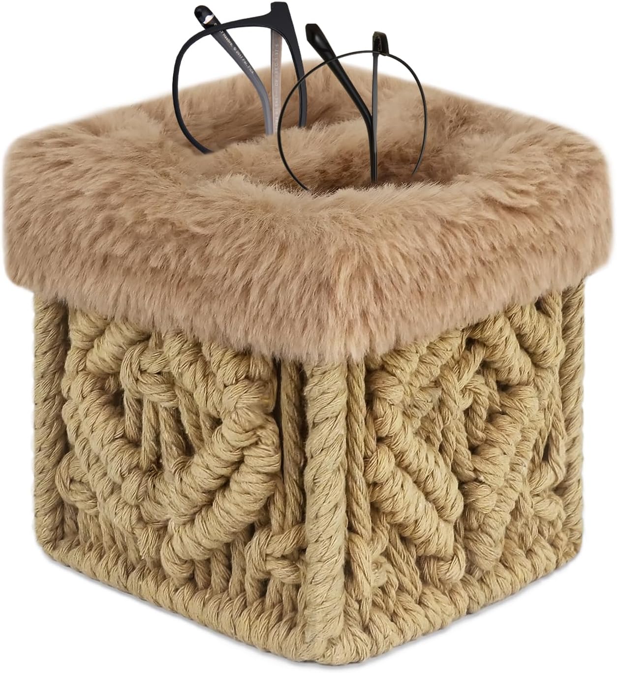 2 in 1 Glasses Holder Stand, Anti-scratch Plush Lined Eyeglass Holder Stand, Eye-glass Storage Organizer Case for Nightstand, Office Desk, Table, Brown