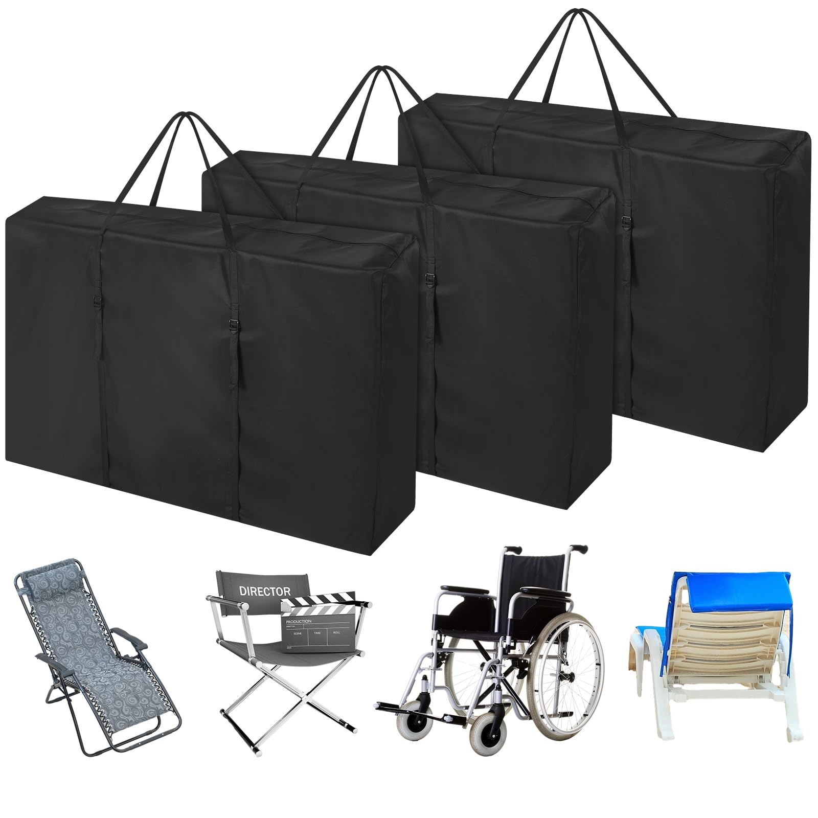 Wesnoy 3 Pcs Large Folding Chair Storage Bags Covers Zero Gravity Heavy Duty Bag Massage Table Carrying Case for Lounge Chair Wheelchair Camping Travel Outdoor