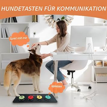 Pack of 4 Buzzers with Recording Function Dog Intelligence Toy Dog Button Pet Talking Training Answer Buzzer 30 Seconds Recording 1 Waterproof and Non-Slip Mat 50 Stickers