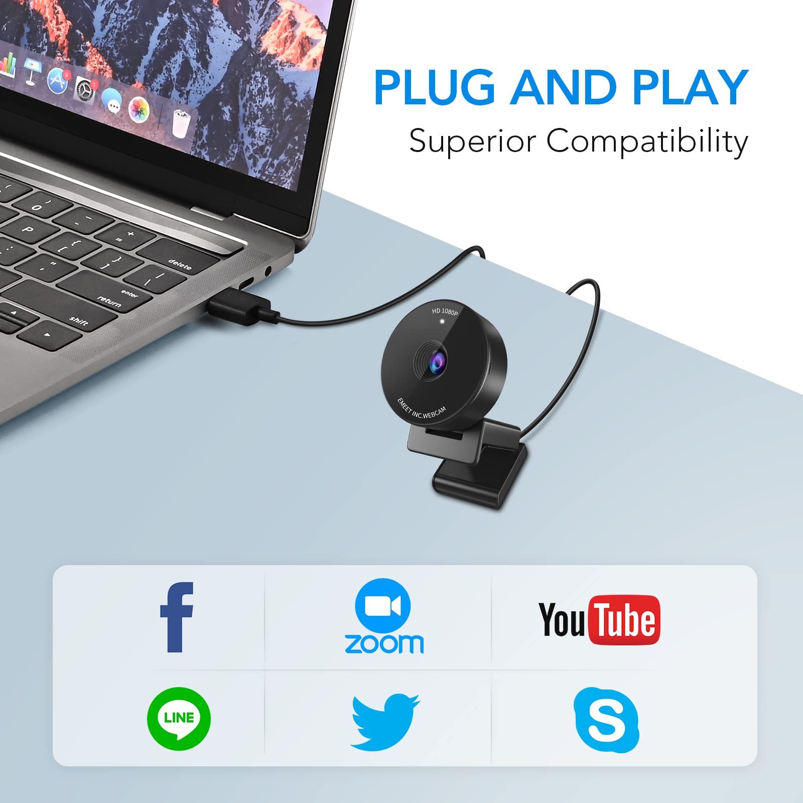 1080P Webcam eMeet 2022 Model C950 Webcam with Microphone, Innovative