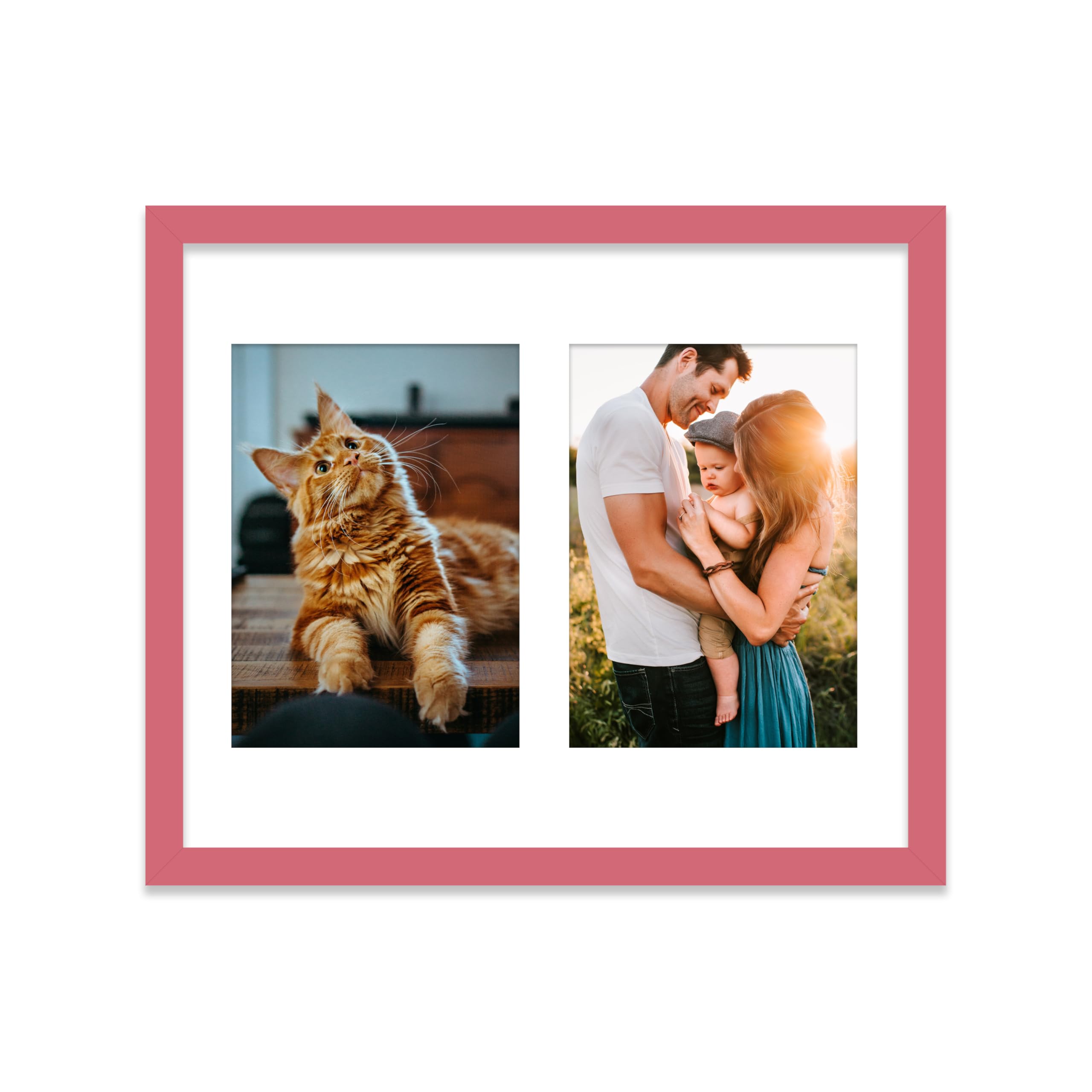 12x10 Inch 2 Opening Photo Collage Frame, Display Two 7x5 Inch Photos, Multi Aperture Family Picture Frame, Thin 22mm Edge, Pink