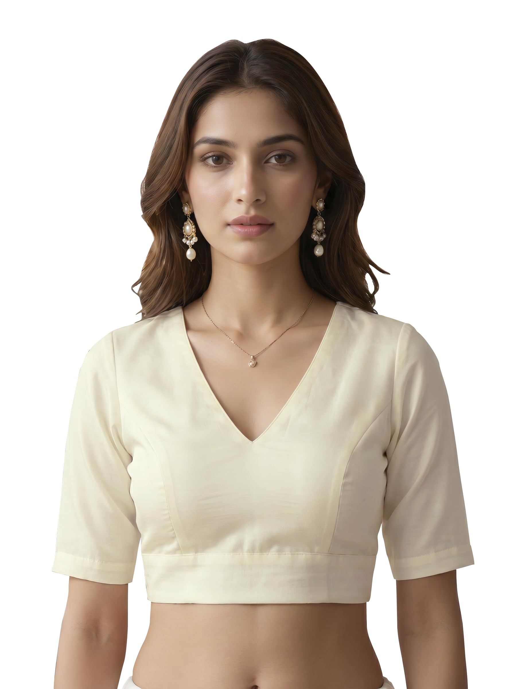 womanista Women's White Colored Padded V Neck Viscose Rayon Sleeves Blouse-picture-9