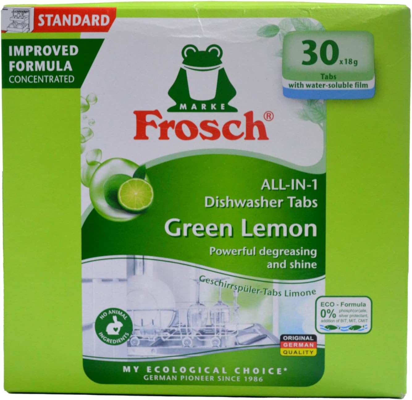 Dishwashing Tabs All-in-1 Green Lemon - 30 Tabs, Powerful Cleaning with Natural Ingredients