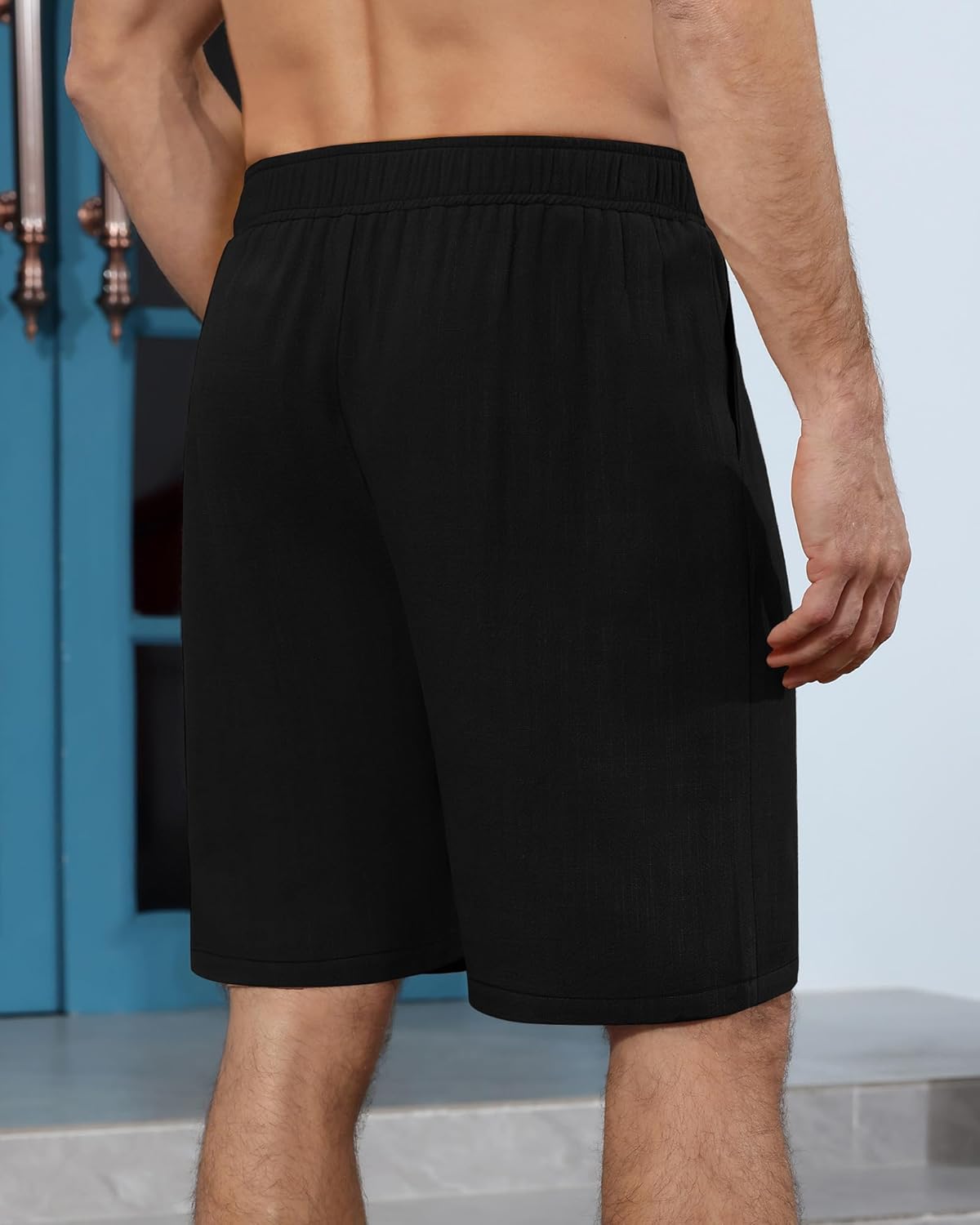 Huukeay 2 Pack Men's Linen Shorts Elastic Waist Drawstring Bermuda Shorts Summer Casual Classic Pants with Pockets Black, Linen X-Large image 3 of 7 B0DR2Y7NQX