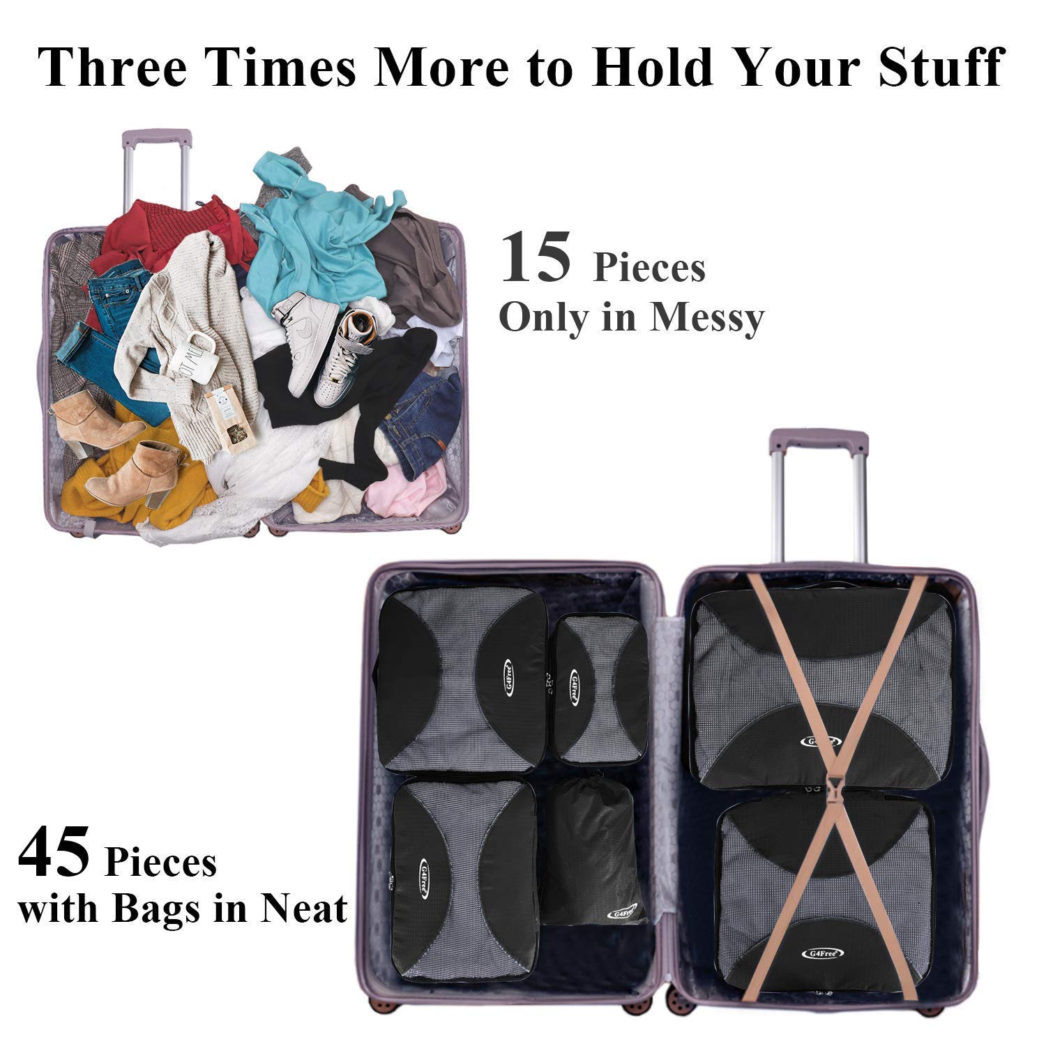 G4Free Set di 4/6 cubi da imballaggio per bagagli da viaggio, borse da imballaggio, bagagli da viaggio per vacanze e viaggi