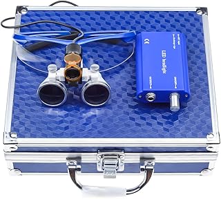 2.5X Binocular Loupes 420mm Optical Glasses +5W LED Headlight Lamp with Filter + Aluminum Box DY-008 (Blue)