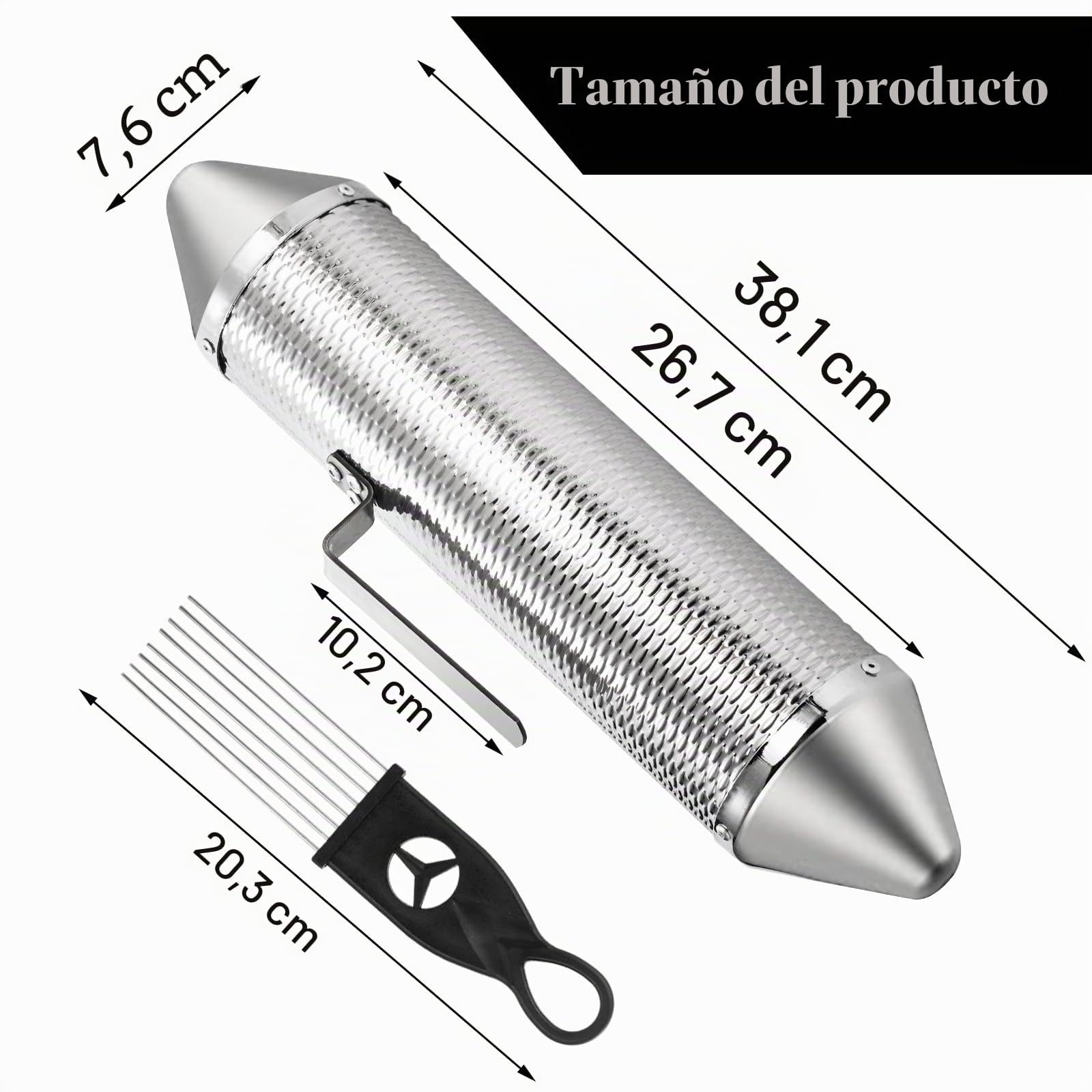 SOUJOY Guiro Instrument, coctelera Guiro de acero inoxidable con 2 raspadores, instrumento de percusión latina de 15 x 3 pulgadas, martillo de arena profesional de acompañamiento de banda para