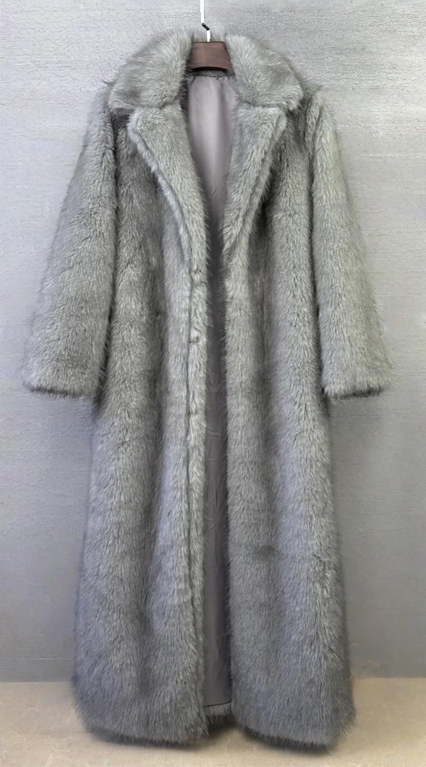 Women's Shaggy Faux Fur Maxi Overcoats Outwear Cardigan,Fluffy Warm Mid Long Coats Parka Tops