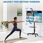 Rfiver Mobile TV Stand pour 23-60 pouces LCD LED Téléviseurs à écran plat/curvé jusqu'à 88 Lbs, Roulement TV Support avec plateau réglable & Tilt, support de plancher portable sur roues (noir, avec sortie d'alimentation)