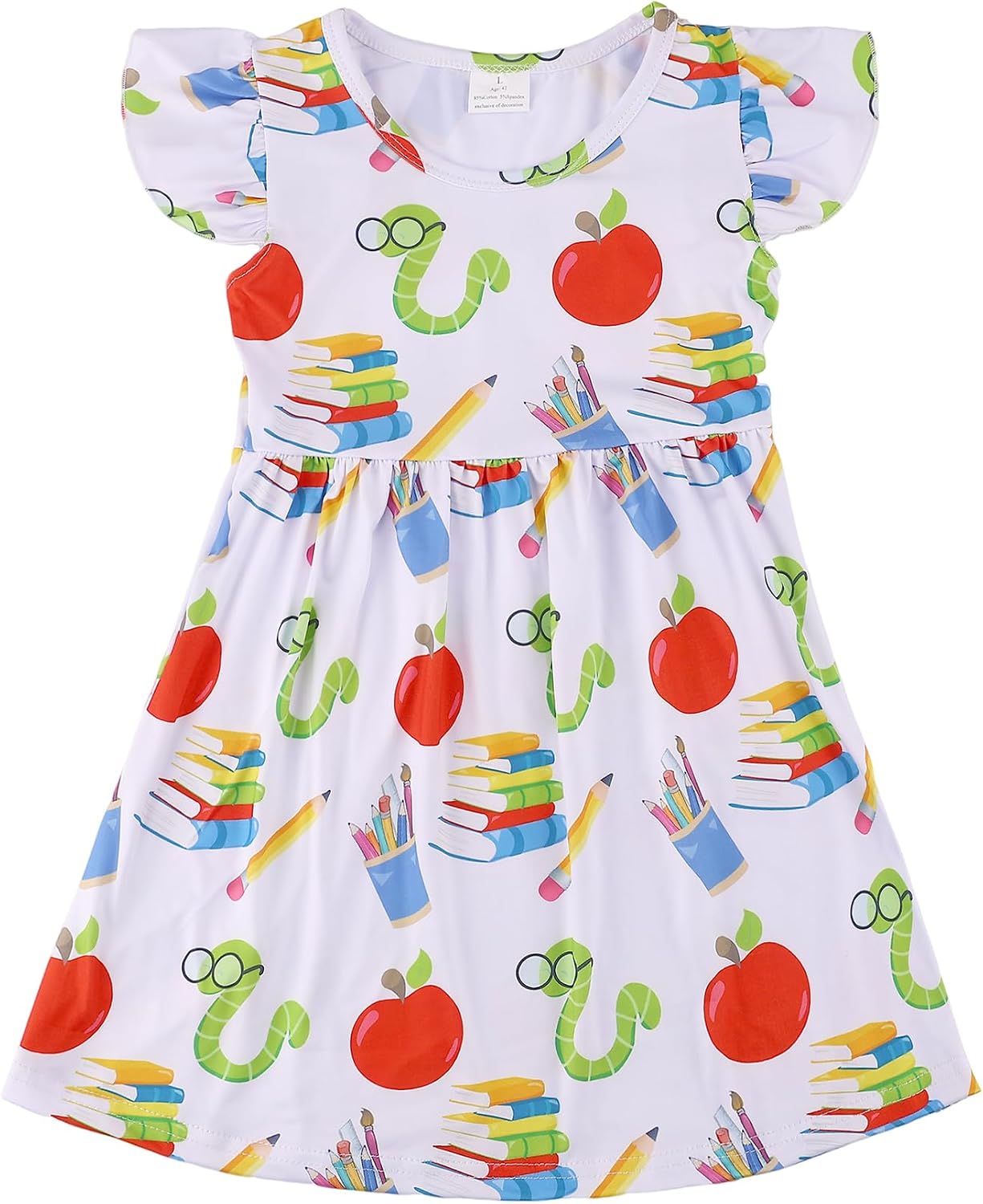 Toddler Little Girls Back to School Dresses -Apple, Pencils, Bookworm, School Bus，Glue,Tellurion,Blackboard Rainbow Dresses image 2