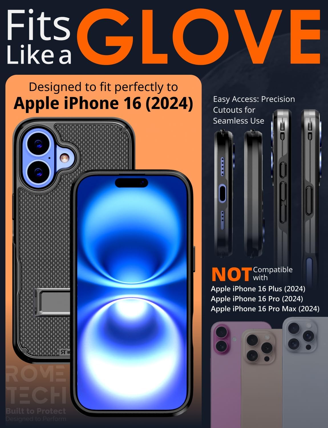 Designed for Apple iPhone 16 Case with Belt Clip Holster - Compatible with MagSafe Magnetic Heavy Duty Phone Cover with Kickstand - Black