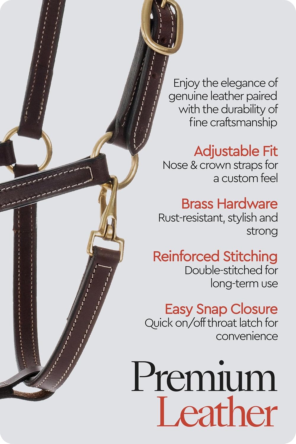HORZE Fremont Soft Synthetic Leather Horse Halter | Fully Adjustable with Brass Hardware & Contrast Stitching - Brown - Cob