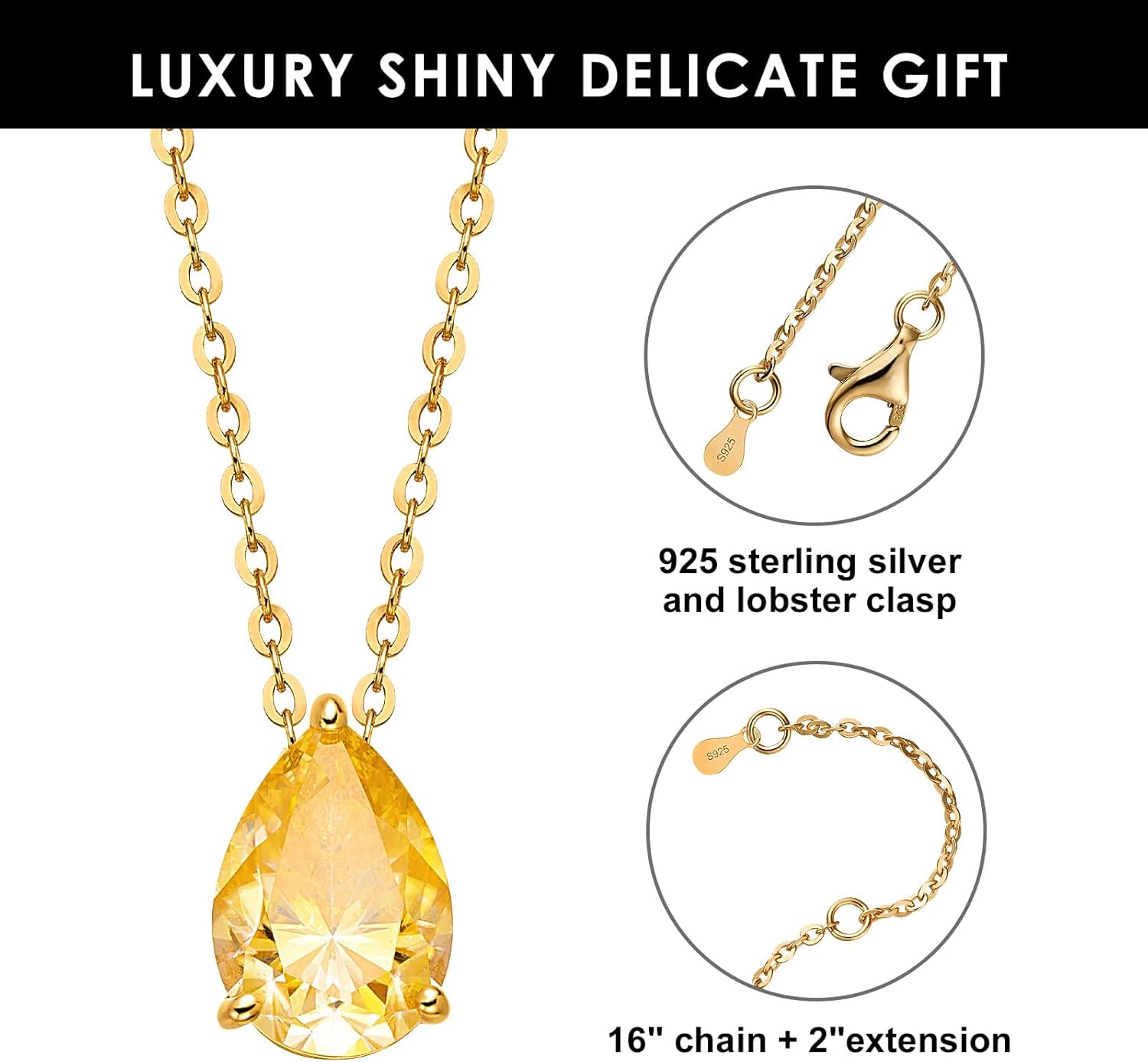 2CT Moissanite Necklace for Women, 18K White Gold Plated Sterling Silver Adjustable Chain Pandent Necklace, Lab Created Diamond, Valentines Christmas Anniversary Birthday Gifts for Mom Wife - Image 4