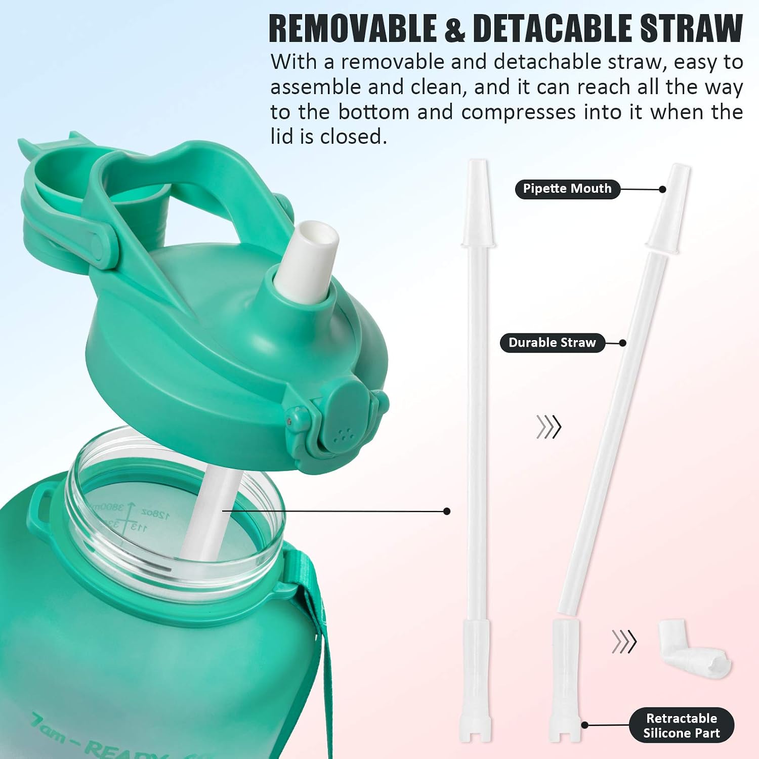 1 Gallon Water Bottle with Time Marker & Straw - 128 oz BPA Free Large Motivational Sports Water Bottle Leakproof Frosted Tritan Big Plastic Office Water Jug to Keep Women Men Drink Enough Water Daily