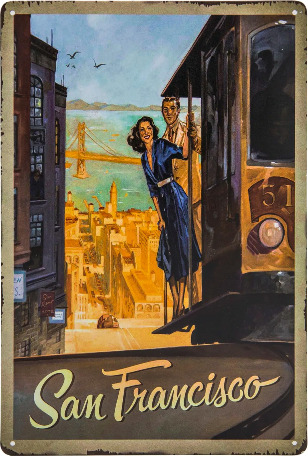 Luckylinde Colourful Historical Retro Vintage Tin Sign With Souvenir Travel Motif, Holiday, Adventure, Holiday Decorative Sign, 30 X 20 Cm (San Francisco, Usa)