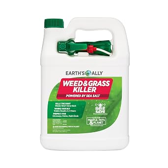 Earths Ally Grass and Weed Killer for Lawns - Natural OMRI Listed Glyphosate-Free Herbicide for Patios, Driveways, Sidewalks - Ready-to-Use Weed Spray - Bee, Kid, Pet Safe Formula - 1 Gallon