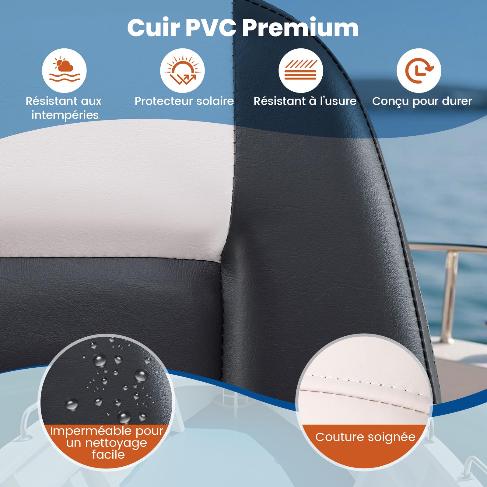 GOPLUS Lot de 2 Sièges de Bateau Dossier Bas, avec Siège de Cabine en Cuir PVC Imperméable, Rembourrage en Éponge, Boulons Fixation, Sièges Rabattables Capitaine de Pêche, Charge 150kg,42 x 49 x 51CM
