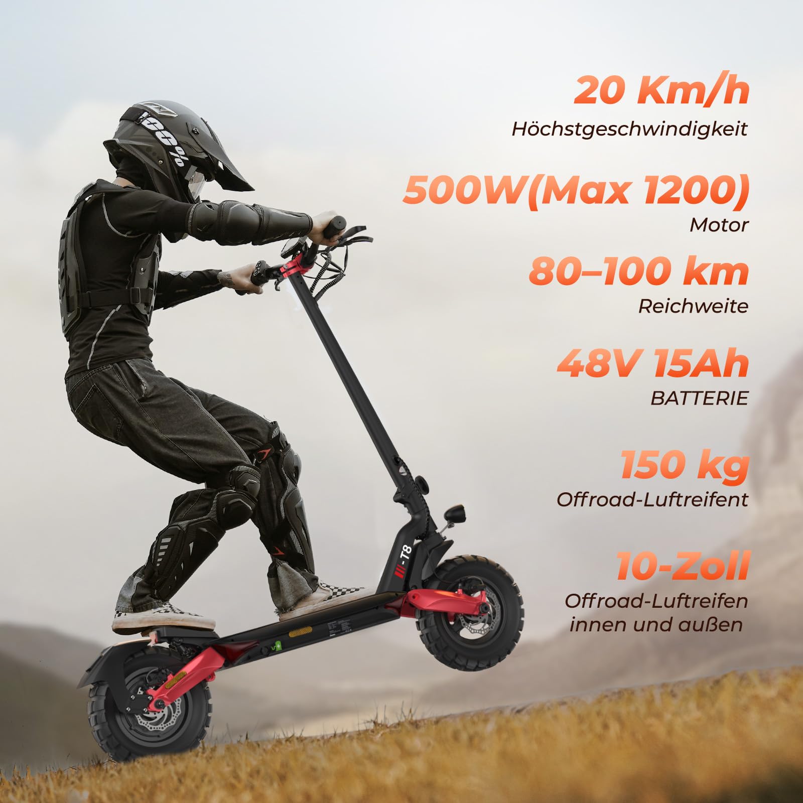 Skuter elektryczny z dopuszczeniem do ruchu drogowego, zasięg 80-100 km, 48 V, 15 Ah, opony pneumatyczne 10 cali, ABE skuter elektryczny z podwójną amortyzacją uderzeń, składana hulajnoga elektryczna