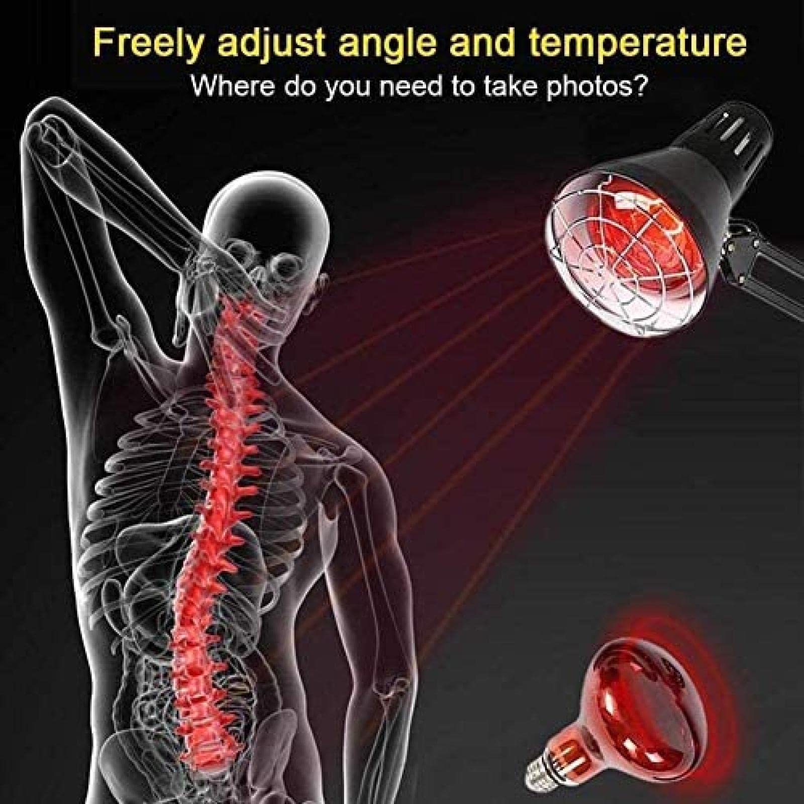 Lampe Chauffante à Chaleur Rouge Infrarouge Thérapie de la Lampe de la Lampe Verticale Température Fixe Gras Analgésie Anti-Inflammatoire Soulage les Muscles, ESBANT