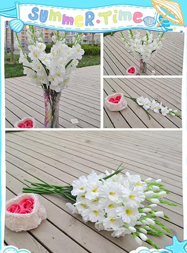 Miniatura 7 de Kesio 5 flores artificiales de seda de Gladiolus para cocina, hogar, pasillo, terraza, fiesta, cumpleaños, boda, decoración de ramo de bricolaje