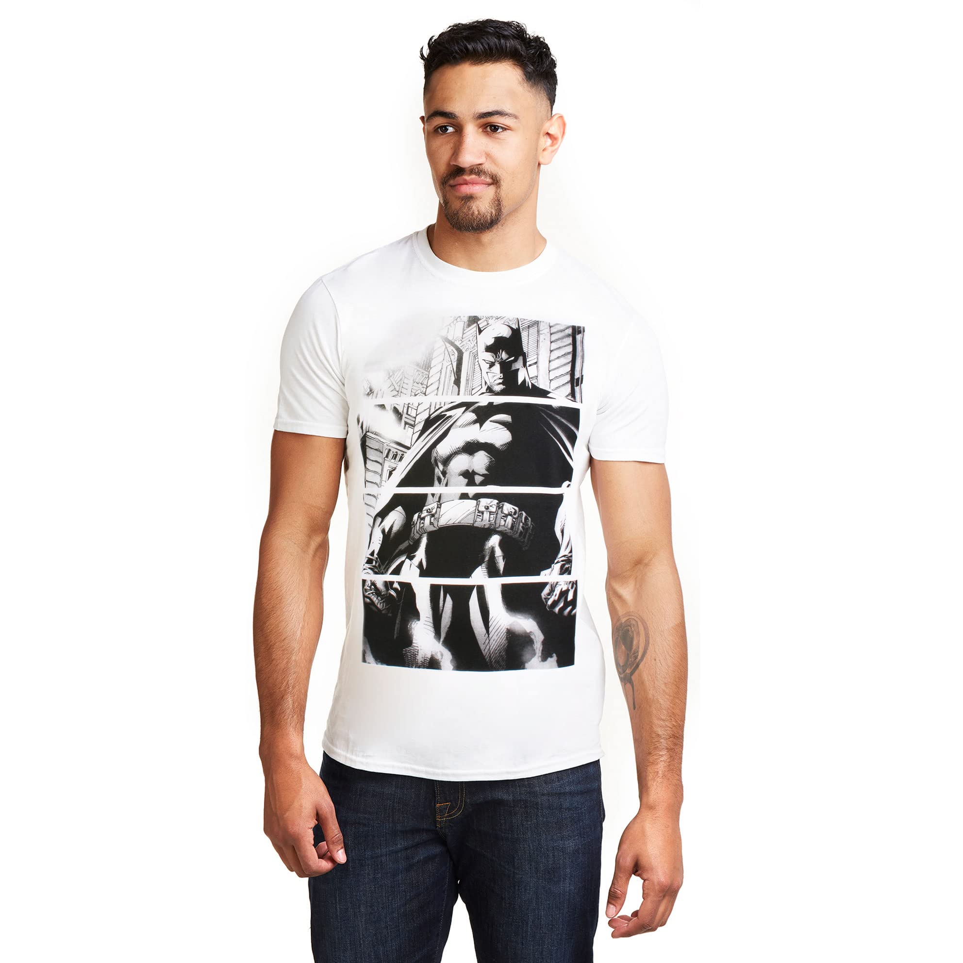 DC Comics Men's Batman Panels T Shirt, White, XXL UK