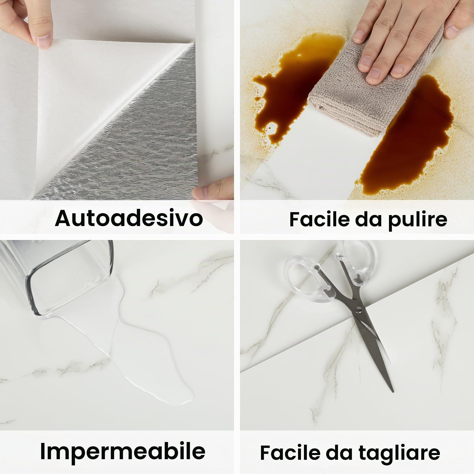 Hode 60x30cm Piastrelle Adesive Bagno Cucina Muro Bianco 10 Pezzi, Effetto Marmo Mattoni Stile Paraschizzi Adesive per Parete PVC Impermeabile Autoadesivo (MarmoBianco)