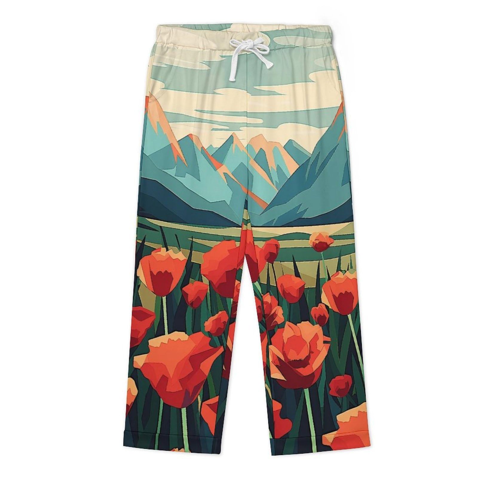 OLEETS Completo Pigiama da Uomo - Fiori Rossi Pigiama Invernale Pantaloni Top Caldo Autunnale Traspirante Morbido 2 Pezzi Casual Ampio