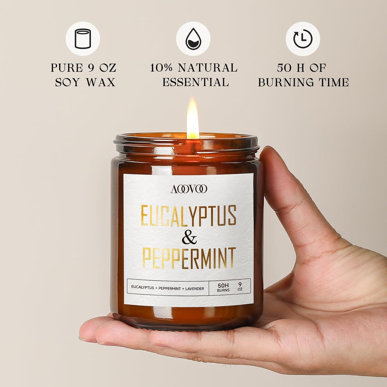 AOOVOO Eucalyptus Mint Candles - 9 oz Scented Candles, Aromatherapy Candle, Soy Candle for Home Scented - Image 3