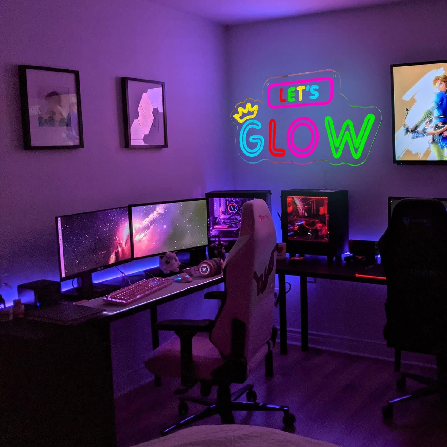Let's Glow Neon Signs for Wall Decor - 8 * 15 Inches - Glow Party LED Lights with Dimmer Switch, USB Powered Acrylic Neon Lights for Bedroom Party Wedding Birthday Bar and Man Cave Decor