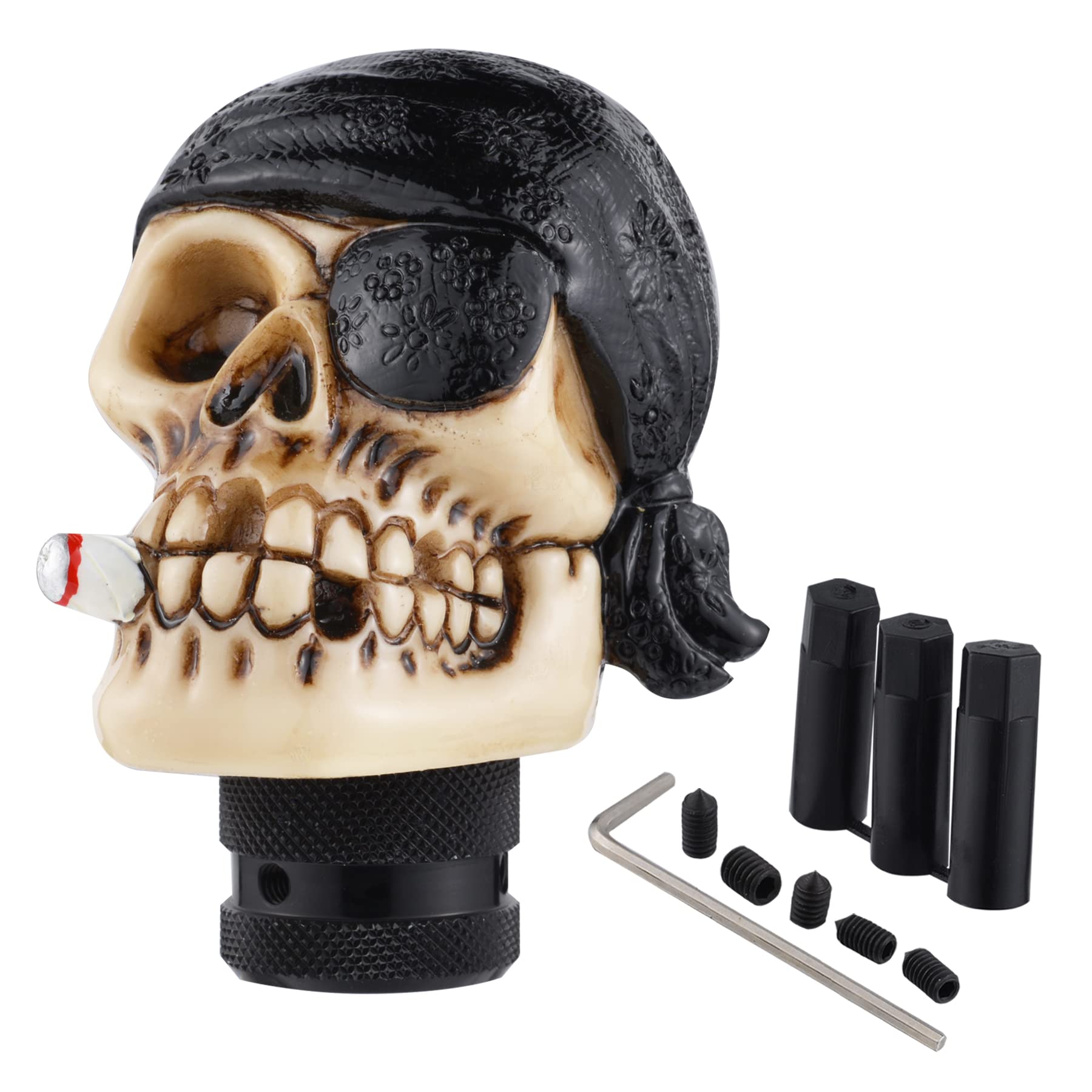 Padaodao Black Skull Shift Lever Knob One-Eyed Pirate Racing Car Gear Stick Shifter Handle Fit Most Manual Automatic Truck Suv Cars,