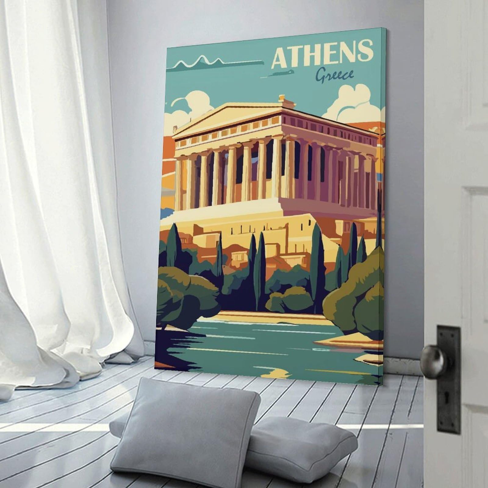 Junmoney Athens Greece(4) Decorative Wall Artwork 20x30inch(50x75cm), for Living Room, Lounge Or Sitting Room, A Home Accent with Warm Character